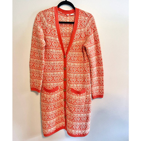 Anthropologie Sweaters - Moth Anthropologie Wool Blend Duster Cardigan | Orange/White Size Large